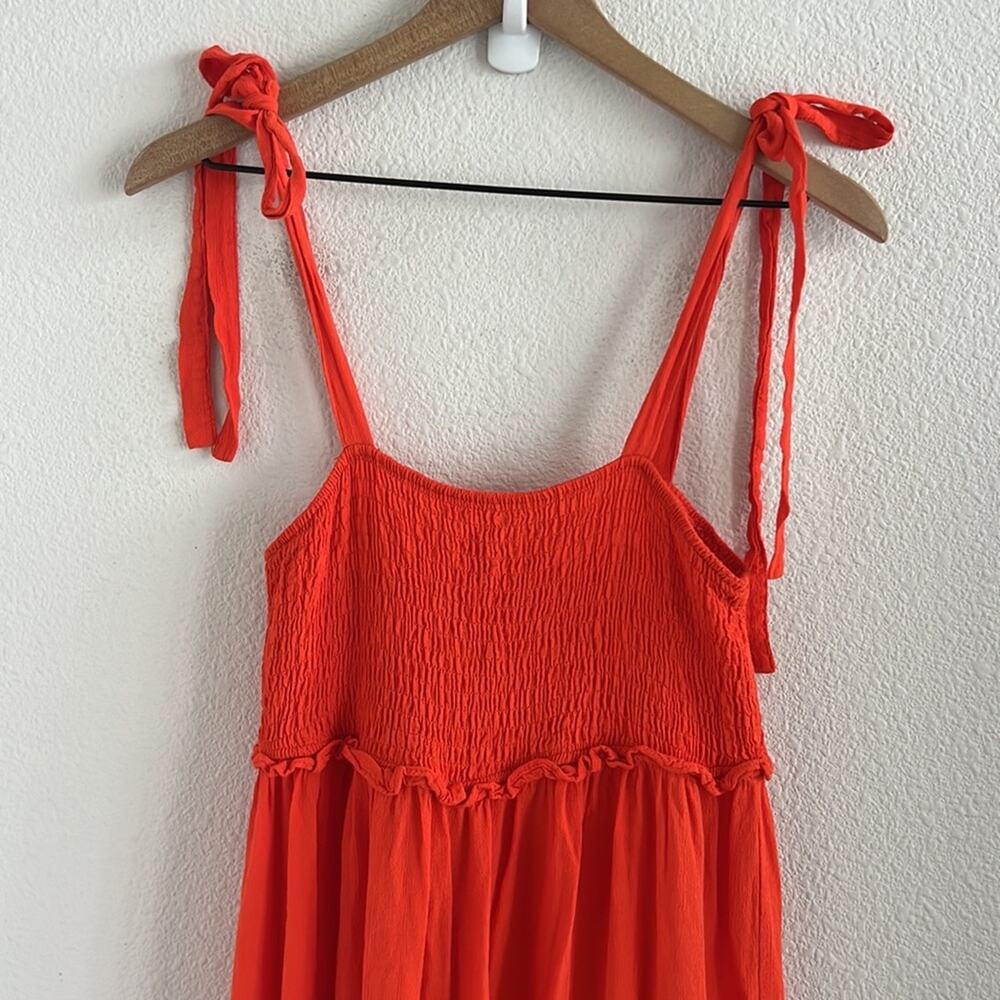 Zara Bloggers Favorite Smocked Tiered Poplin Maxi Dress Summer Red Orange Small - Picture 2 of 9